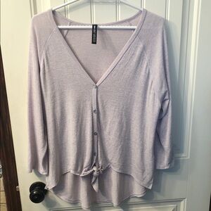 Design Lab Lord & Taylor Lavender Button-Front Tie-Hem Top